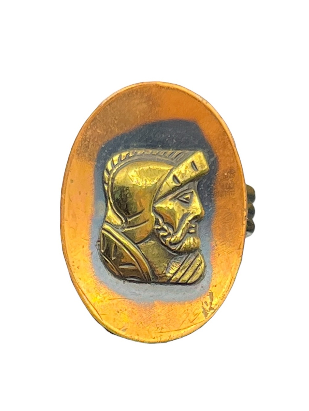 Copper brass soldier knight oval adjustable band vintage ring